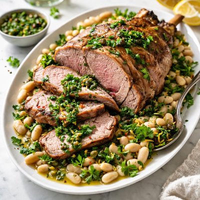 Image of Lamb Roast with White Beans and Parsley Sauce