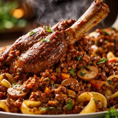 Image of Lamb Shanks with Mushroom Bolognese