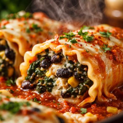 Image of Lasagna Rolls with Black Beans and Spinach