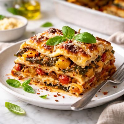 Image of Lasagna with Caramelized Onions Roasted Peppers Squash
