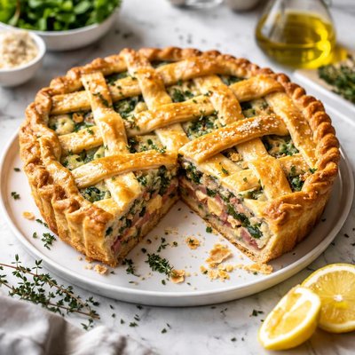 Image of Lattice Top Ham Cheese Spinach Pie