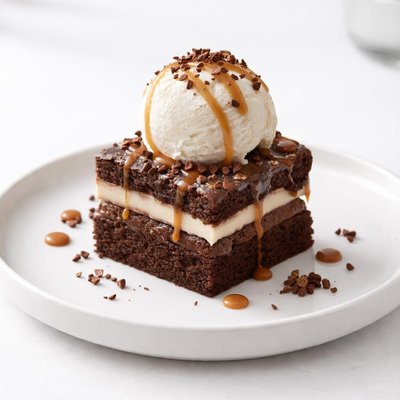 Image of Layered Brownies White Chocolate Caramel Cacao Nib Gelato
