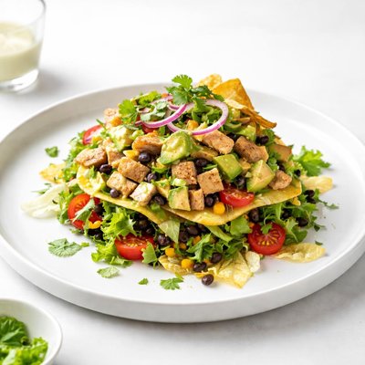 Image of Layered Chicken Avocado Nacho Salad