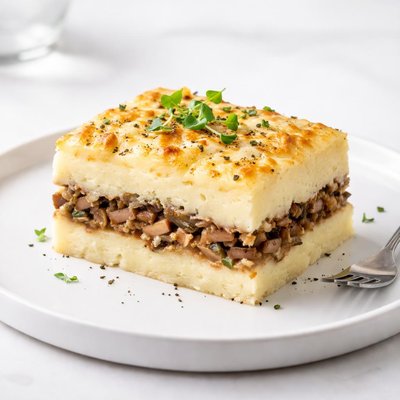Image of Layered Mashed Potato and Mushroom Casserole