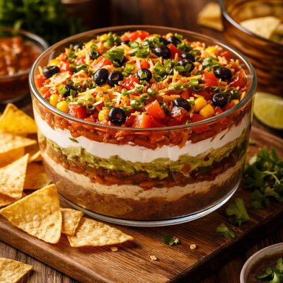 Image of Layered Nacho Dip Veggie Bean