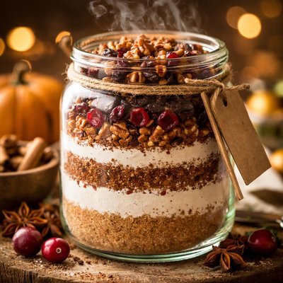 Image of Layered Pumpkin Cranberry Bread Mix in a Jar