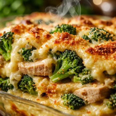 Image of Layered Turkey and Broccoli Gratin
