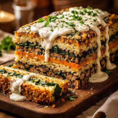 Image of Layered Vegetable Loaf with Cream Sauce