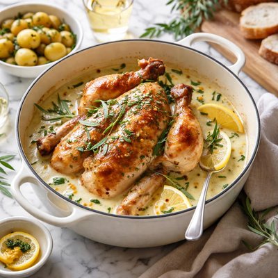 Image of Le Creuset French Style Roast Chicken with Tarragon Cream Sauce