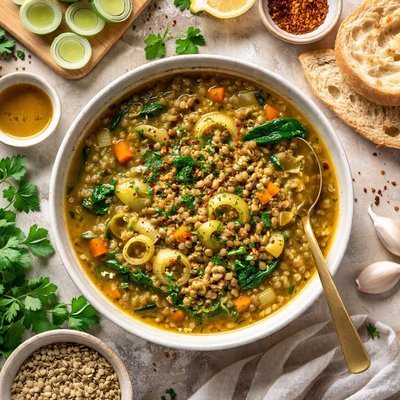 Image of Leek and Green Lentil Soup