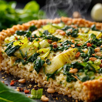 Image of Leek and Spinach Tart with Rice Crust