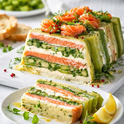 Image of Leek Asparagus Smoked Salmon Terrine