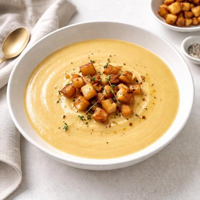 Image of Leek Delicata Squash Soup with Caramelized Apple Croutons