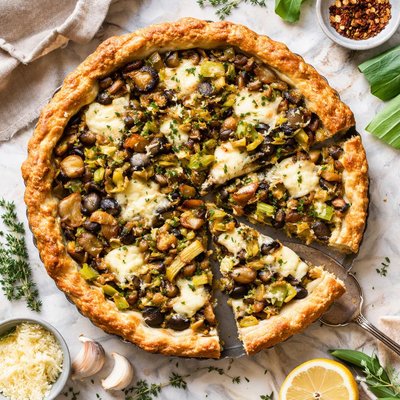 Image of Leek Mushroom and Mozzarella Pie