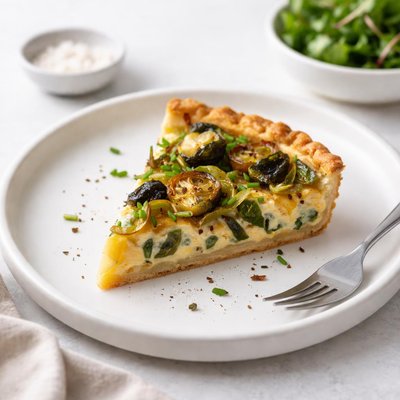 Image of Leek Onion Brussels Sprouts Quiche Pie