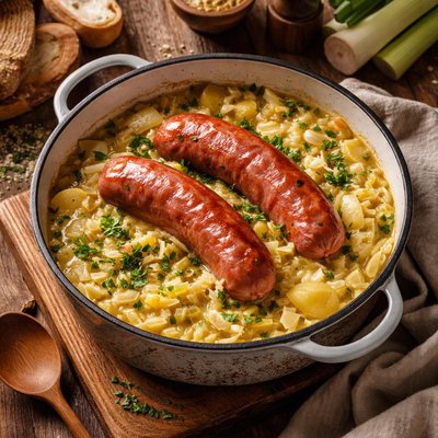 Image of Leek Stewpot with Sausages Swiss Papet Vaudois