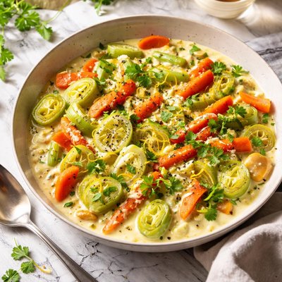 Image of Leeks and Carrots in Chardonnay Cream Sauce
