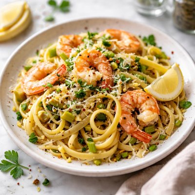 Image of Leeky Linguine with Shrimp