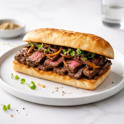 Image of Leftover Steak Sandwich with Onions and Mushrooms