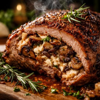 Image of Leg of Lamb Stuffed with Mushrooms and Chevre
