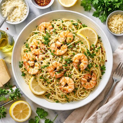 Image of Lemon and Parsley Spaghetti with Shrimp