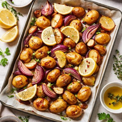 Image of Lemon and Red Onion Roasted Potatoes