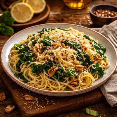 Image of Lemon Angel Hair Pasta with Spinach and Walnuts