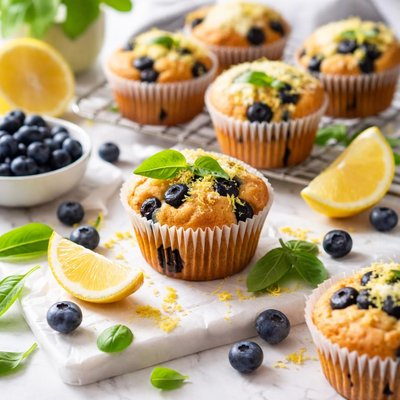Image of Lemon Basil Blueberry Muffins