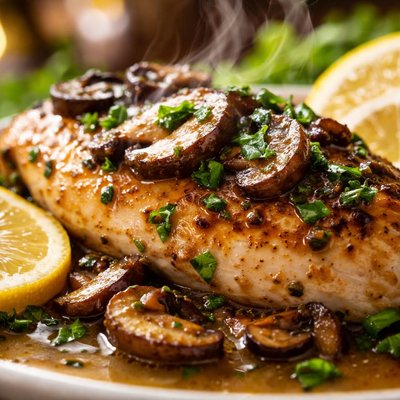 Image of Lemon Basil Chicken with Portabella Wine Sauce