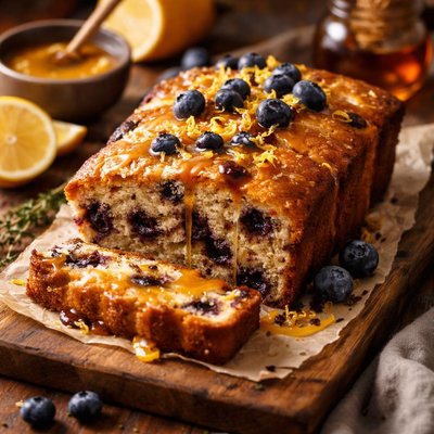 Image of Lemon Blueberry Cake Hot Honey Butter Sauce
