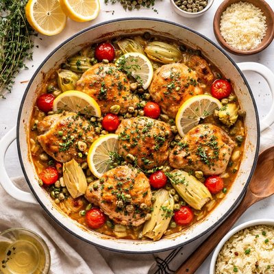 Image of Lemon Brandy Chicken with Artichokes