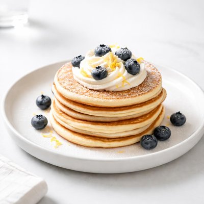 Image of Lemon Buttercream Pancakes with Blueberries