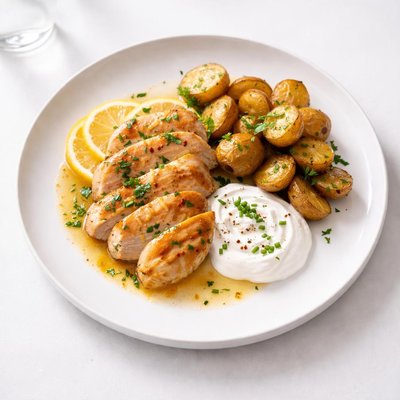 Image of Lemon Chicken and Potatoes with Garlic Sour Cream
