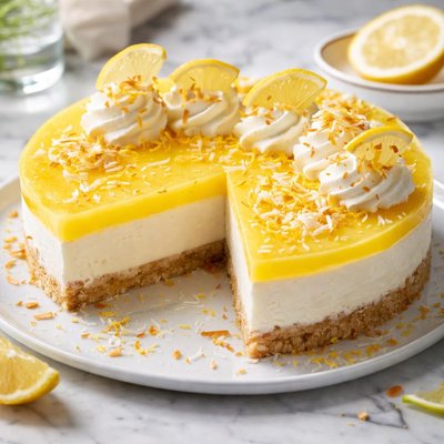 Image of Lemon Coconut Sugar Free No Bake Jell O Cheesecake