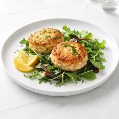 Image of Lemon Crab Cakes Over Greens