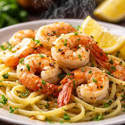 Image of Lemon Garlic Shrimp Over Pasta