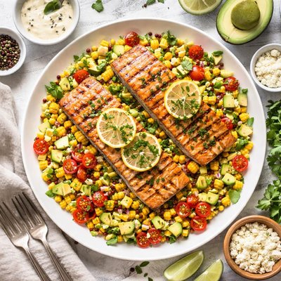 Image of Lemon Grilled Salmon with Corn Salad