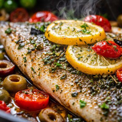 Image of Whole30 Lemon Herb Baked Sea Bass