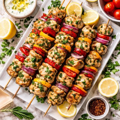 Image of Whole30 Lemon Herb Grilled Chicken Skewers
