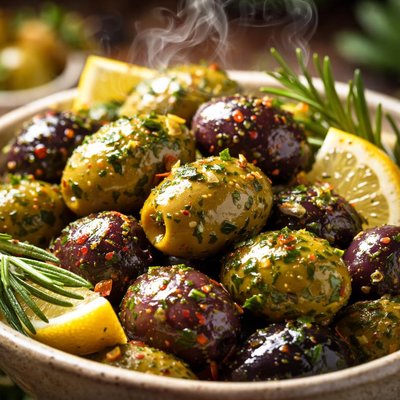 Image of Whole30 Lemon Herb Marinated Olives