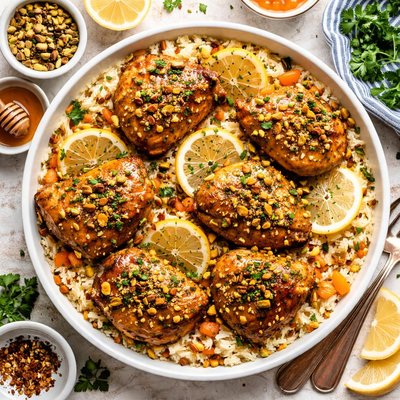 Image of Lemon Honey Pistachio Chicken with Apricot Rice