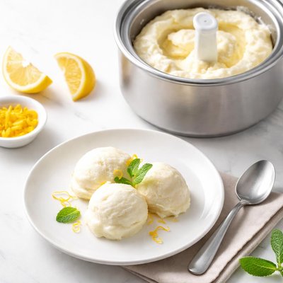 Image of Lemon Ice Sherbet in Ice Cream Maker