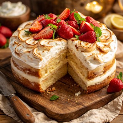 Image of Lemon Meringue Cake with Strawberries