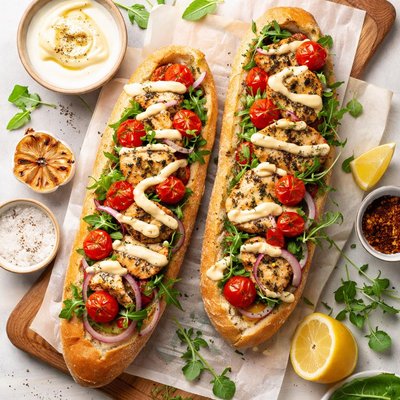 Image of Lemon Oregano Chicken Baguette with Roast Garlic Mayonnaise