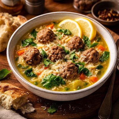 Image of Lemon Orzo and Meatball Soup
