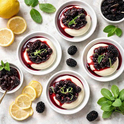 Image of Lemon Panna Cotta with Blackberry Sauce