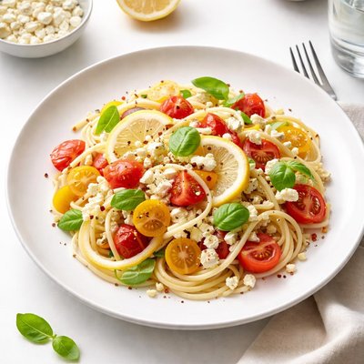 Image of Lemon Pasta Salad with Tomatoes and Feta