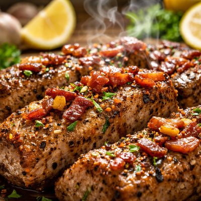 Image of Lemon Pepper Boneless Pork Country Style Ribs with Bacon