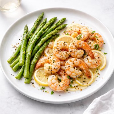 Image of Lemon Pepper Shrimp Scampi with Sauteed Asparagus