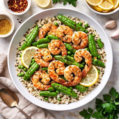 Image of Lemon Pepper Shrimp with Snow Peas and Wild Rice